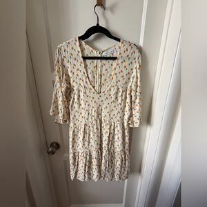 Faithfull the Brand Cream Mini Dress with Orange Floral Print